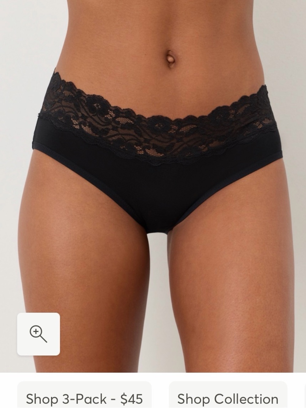 New Pact Organic Lace Waist panty Brief Black Underwear size medium 6 pack